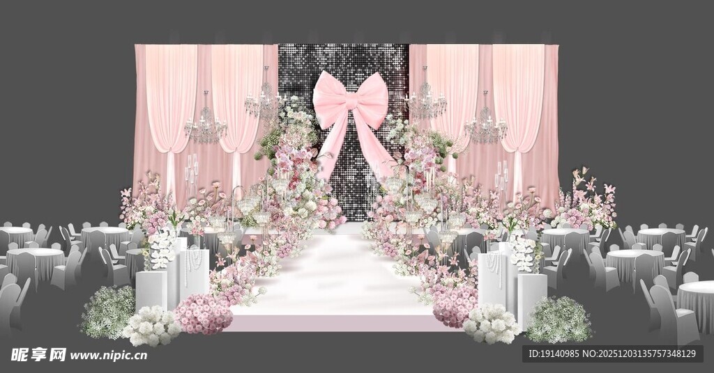白粉色布幔婚礼主舞台