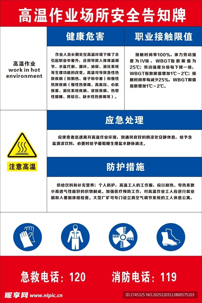 高温作业安全告知牌