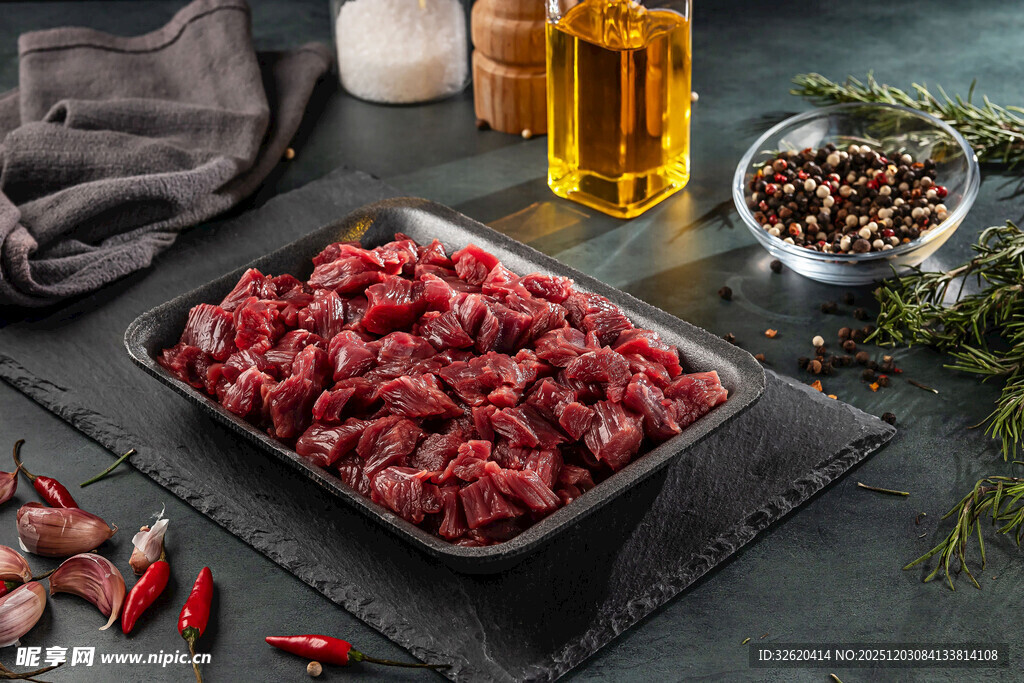 新鲜牛肉粒