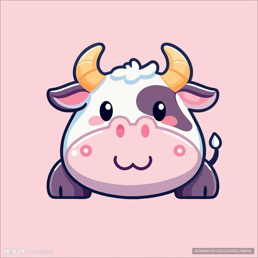 趴着的可爱卡通小牛