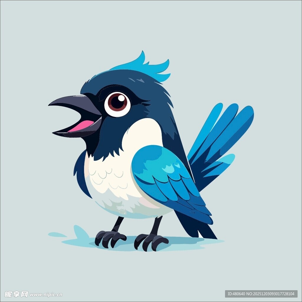 可爱蓝羽小鸟张嘴鸣叫