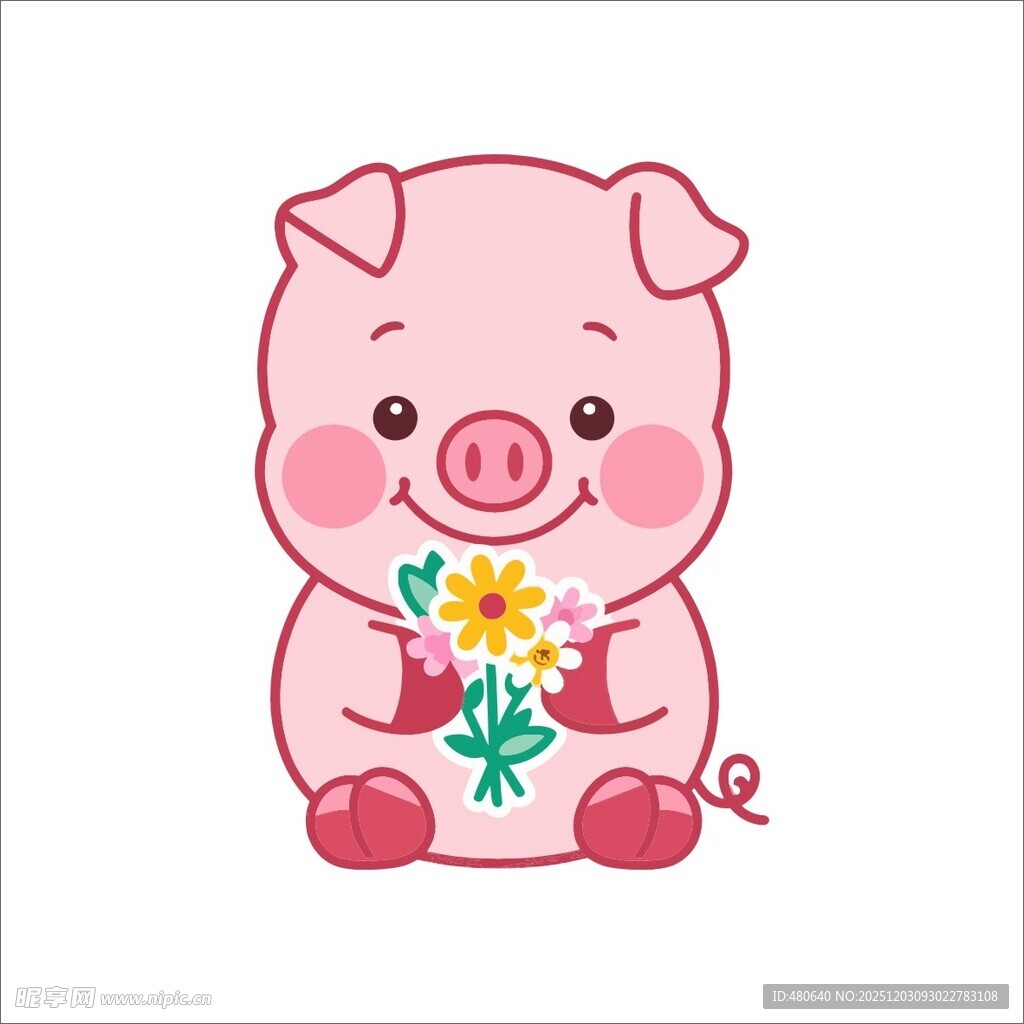 抱花小猪插画