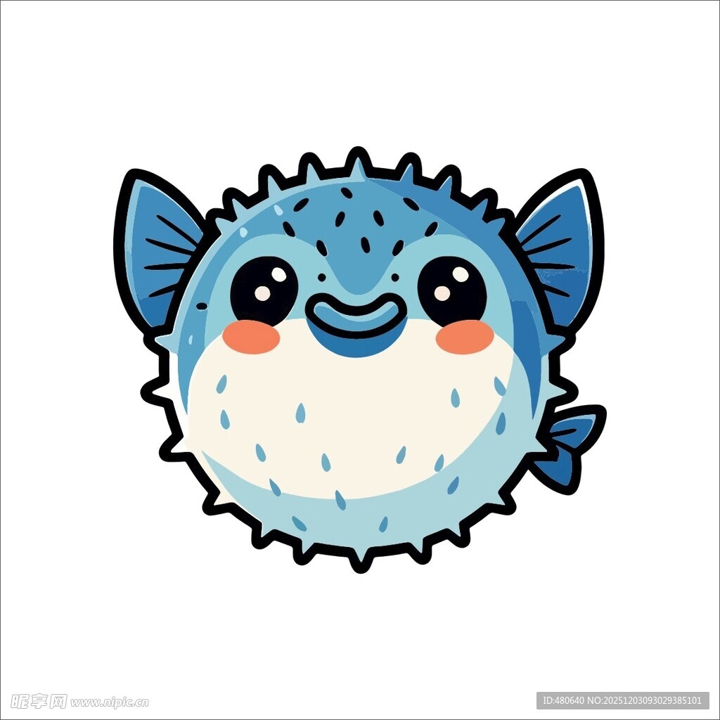 可爱蓝色刺豚卡通形象
