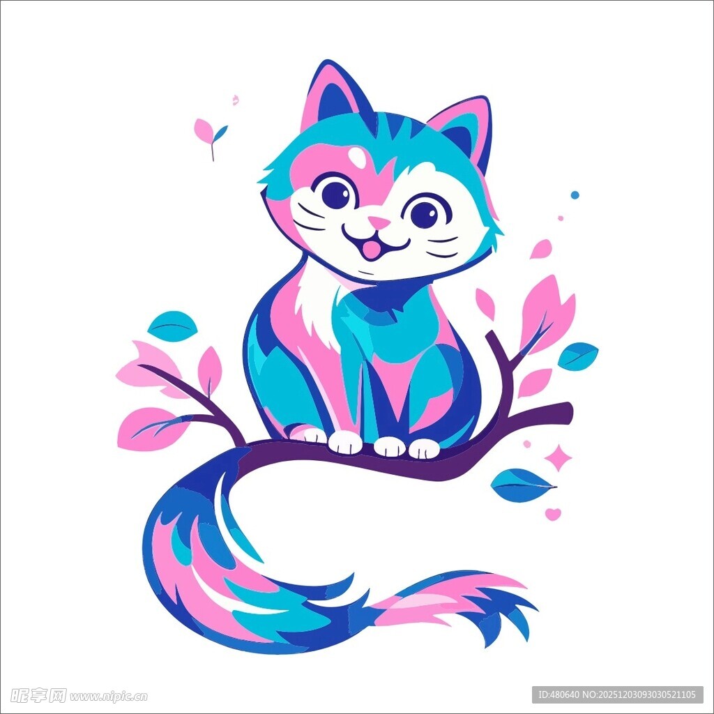 彩色猫咪坐枝头