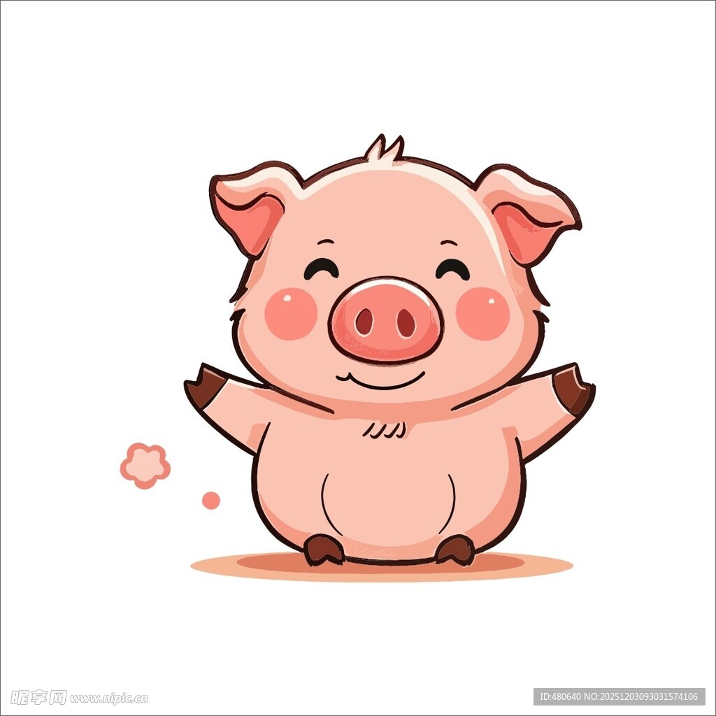 可爱小猪欢快招手