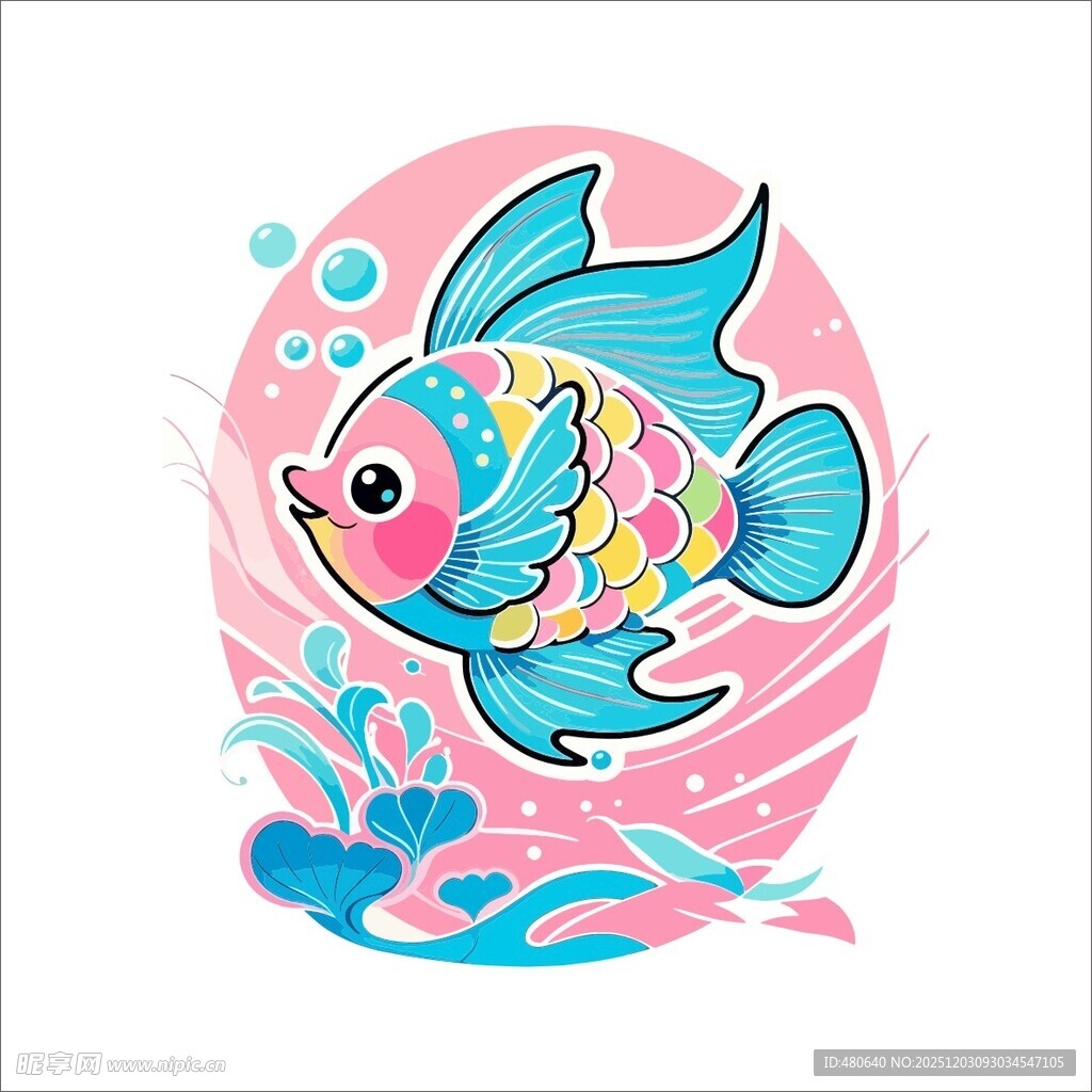 彩色卡通小鱼插画