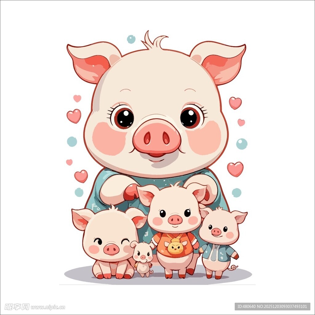 可爱小猪一家温馨画面