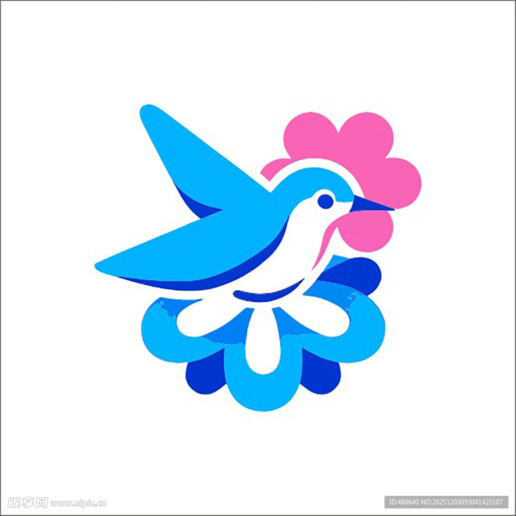 蓝鸟伴花图标设计
