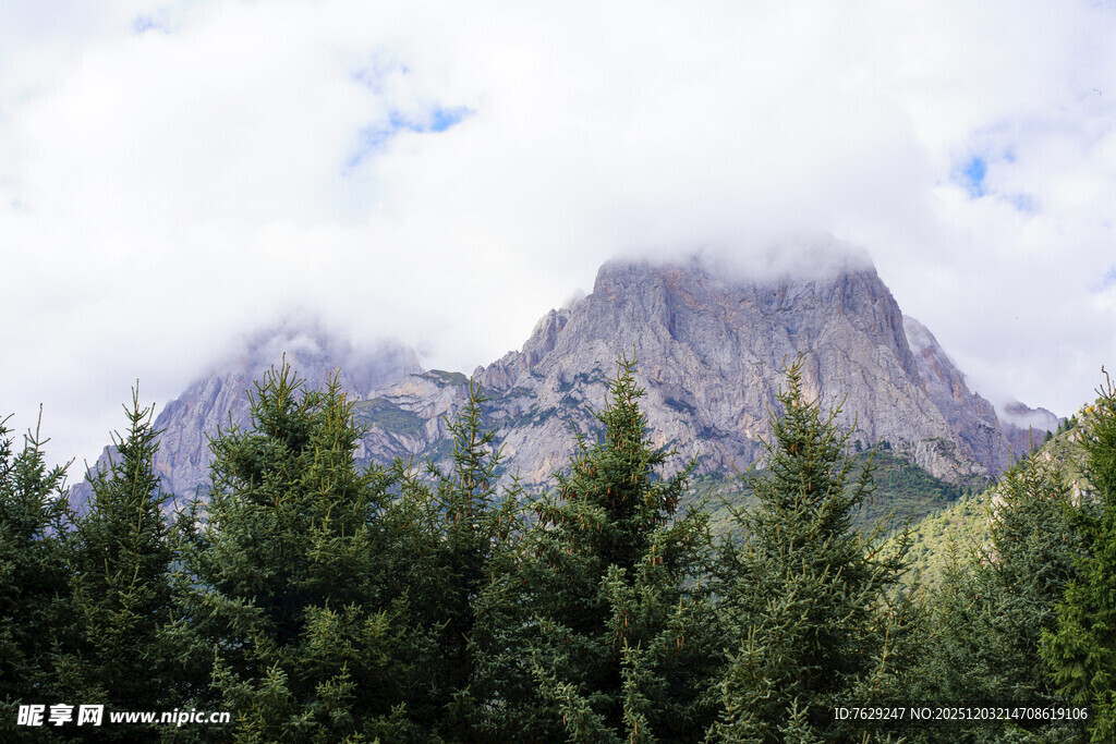 云雾缭绕的山林与巍峨山峰