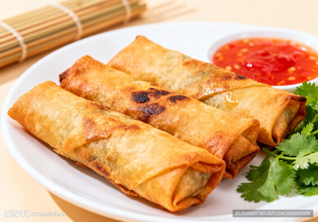 美味炸春卷配清新蘸料