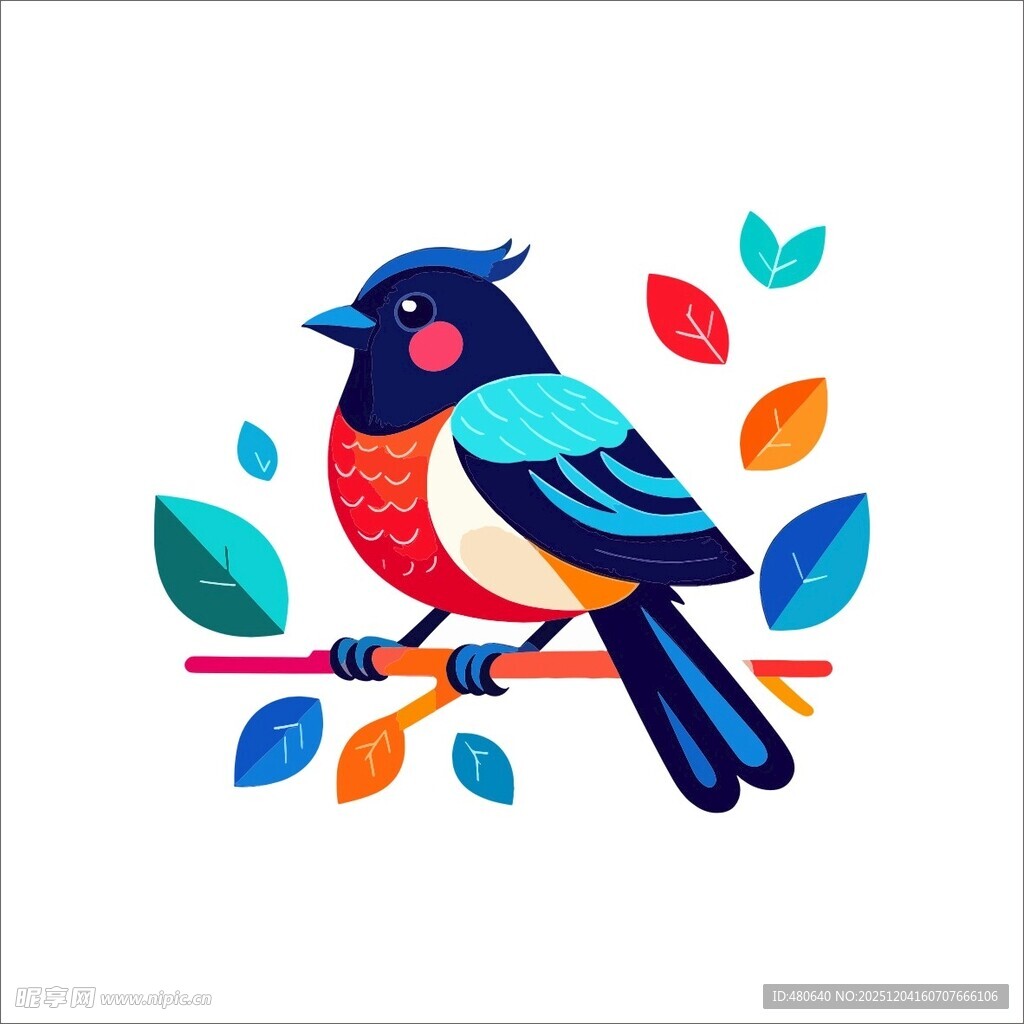 彩色小鸟栖于多彩枝头