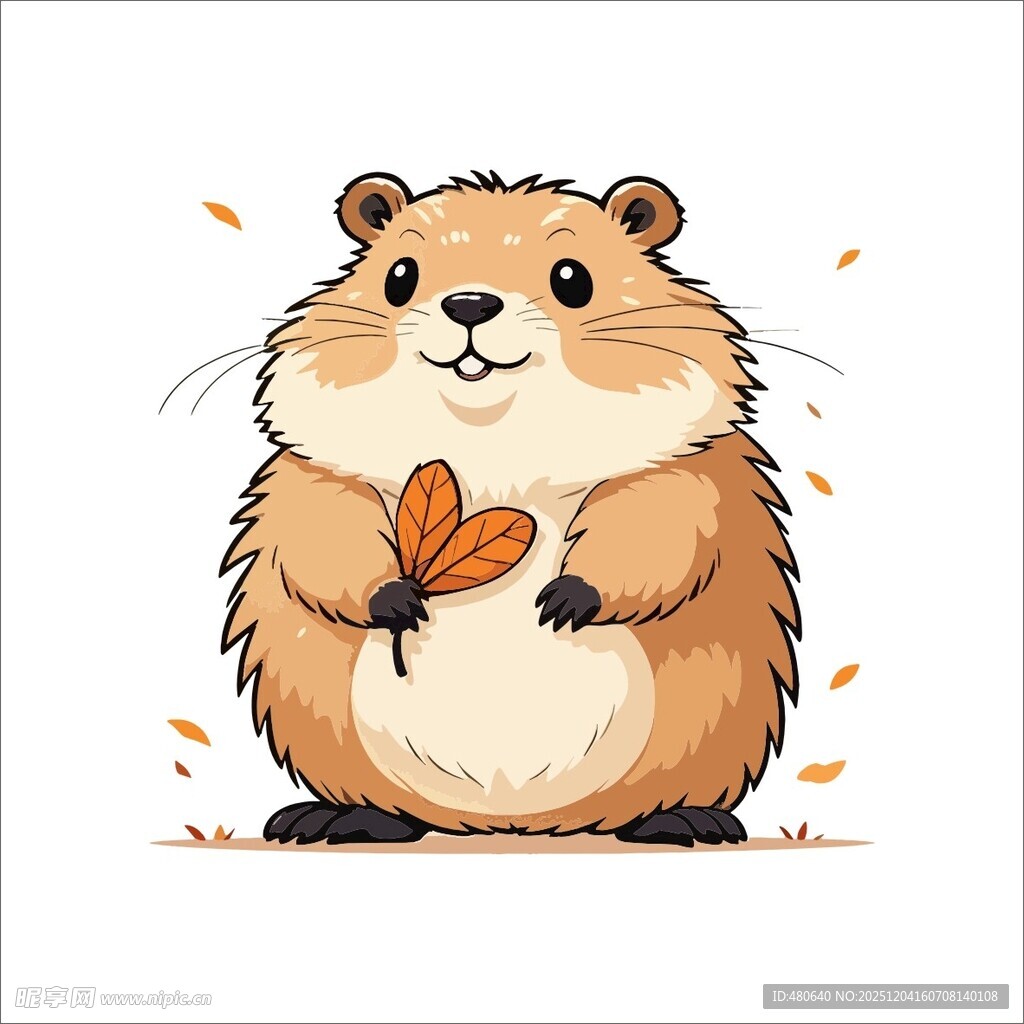 抱秋叶的可爱小地鼠