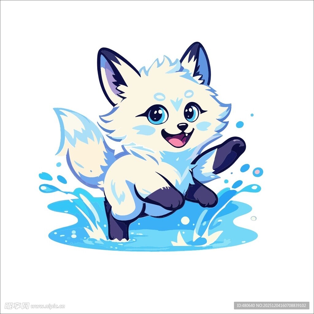 欢快白狐在水中嬉戏
