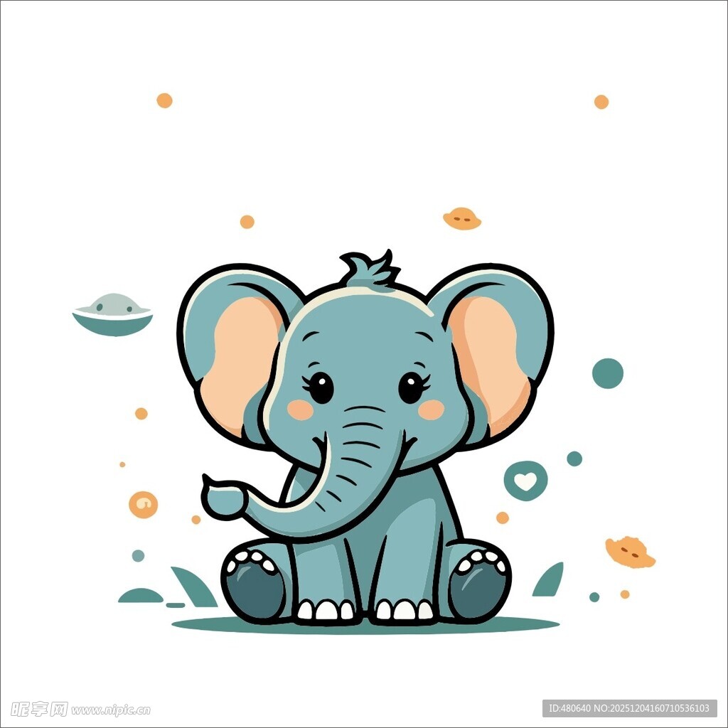 可爱小象卡通形象插画