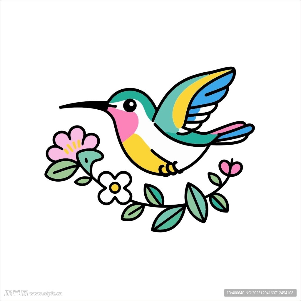 彩色蜂鸟与花卉图案