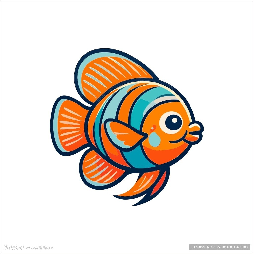 彩色条纹小鱼插画