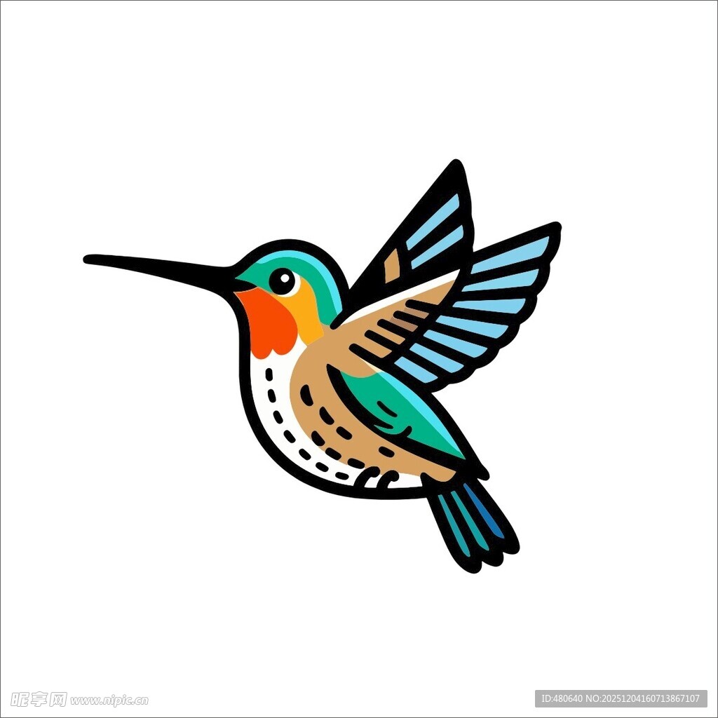 飞翔的多彩蜂鸟插画