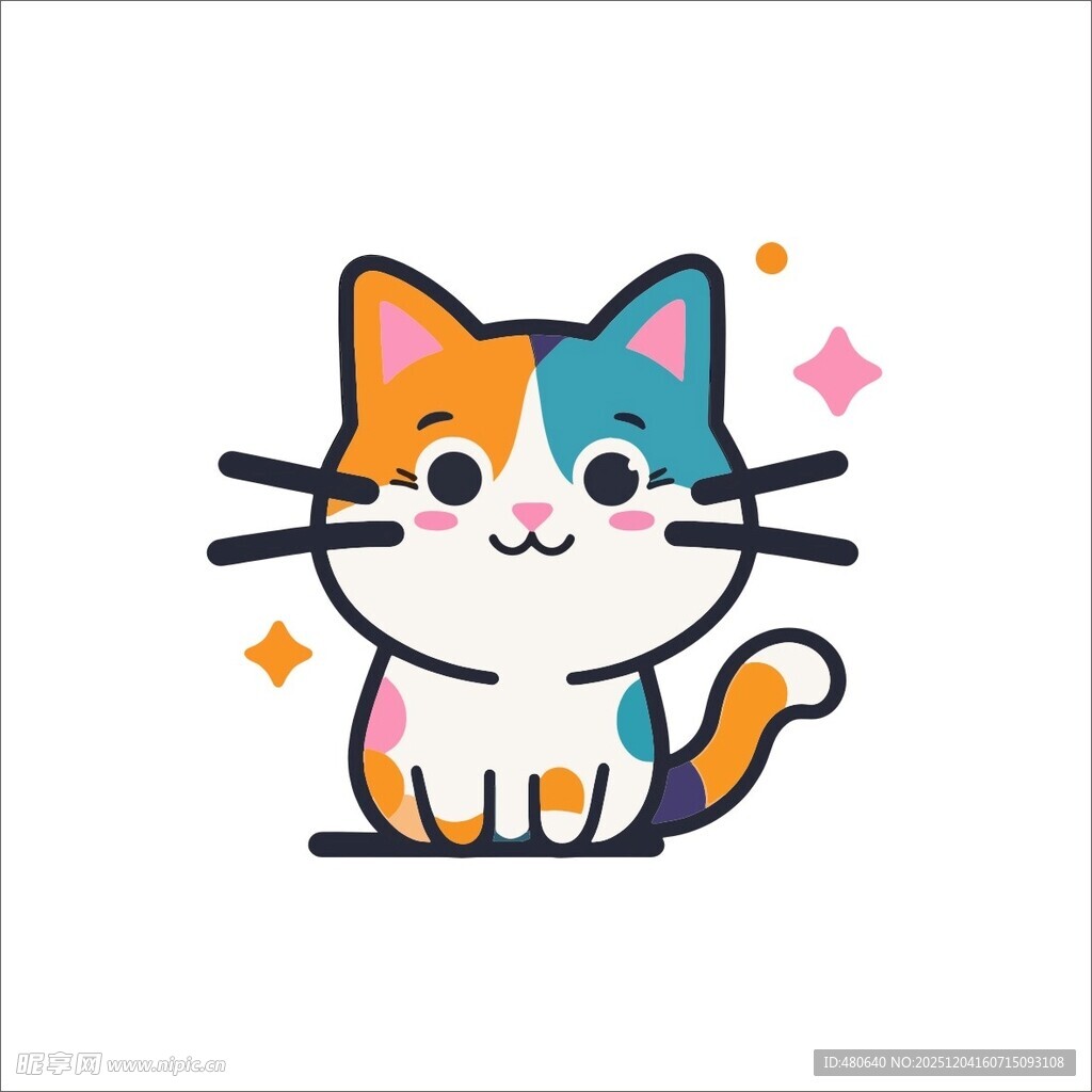 可爱三色猫咪插画