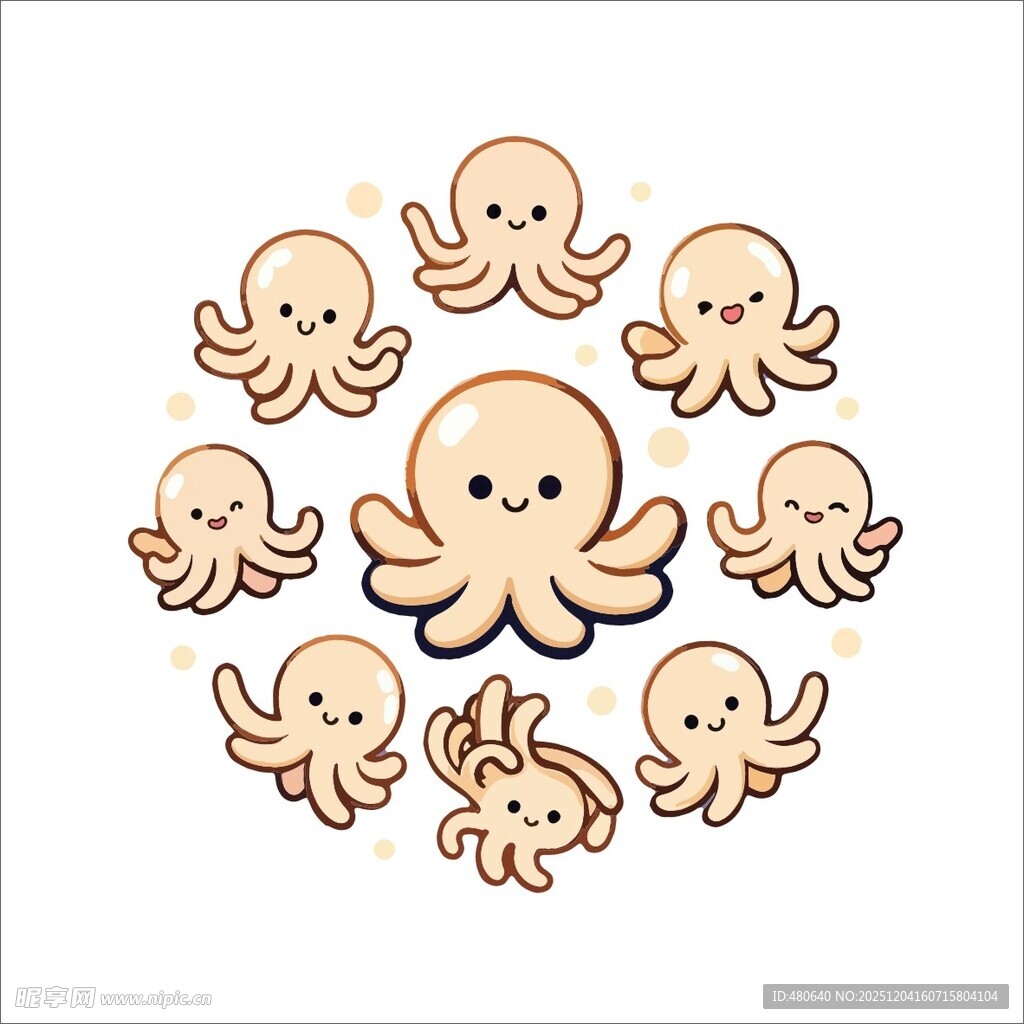 可爱章鱼家族插画