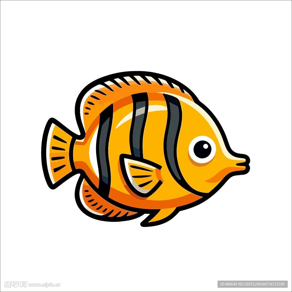 可爱条纹热带鱼插画