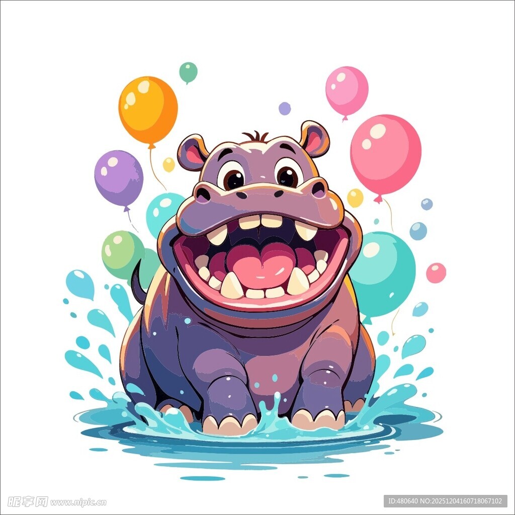 欢乐河马在水中玩气球