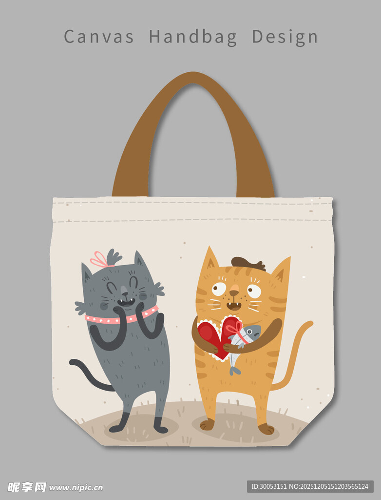 可爱猫咪图案手提帆布袋