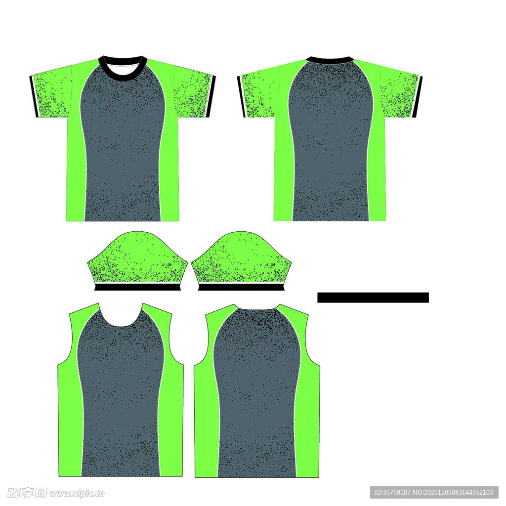 绿灰拼接运动服饰套装