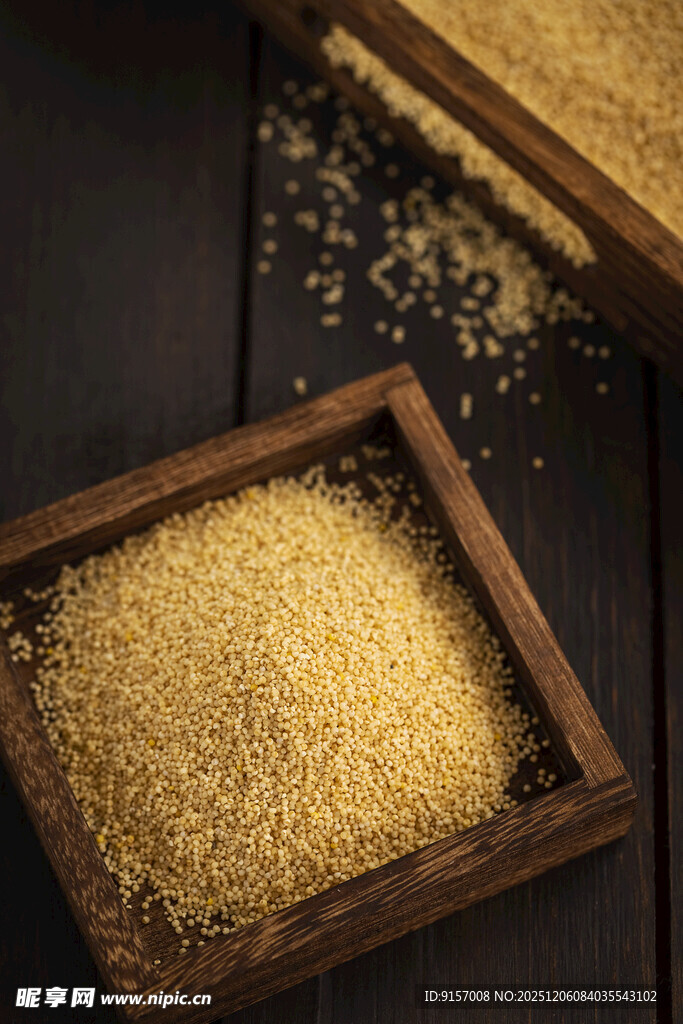木盒中的金黄小米