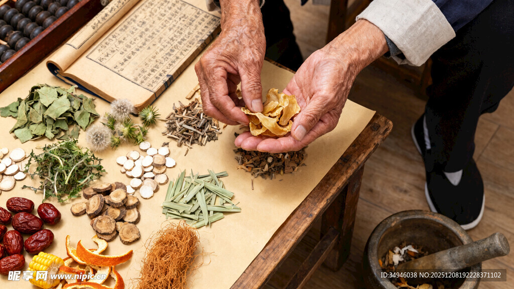 厨师手中的多彩新鲜药材