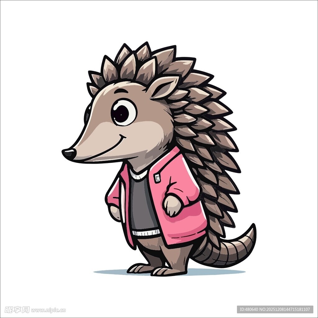 穿粉色外套的卡通小刺猬