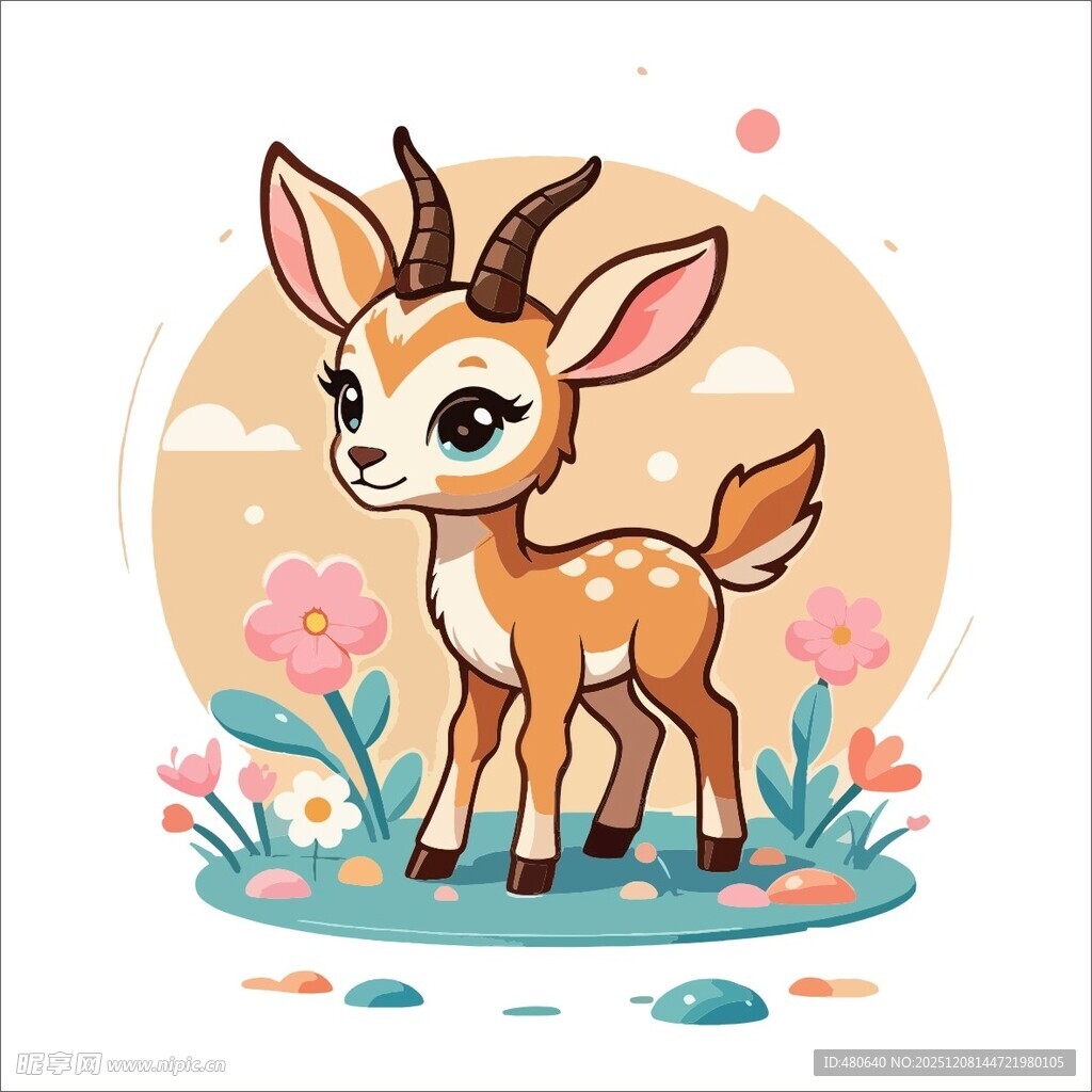 可爱小鹿置身花草间