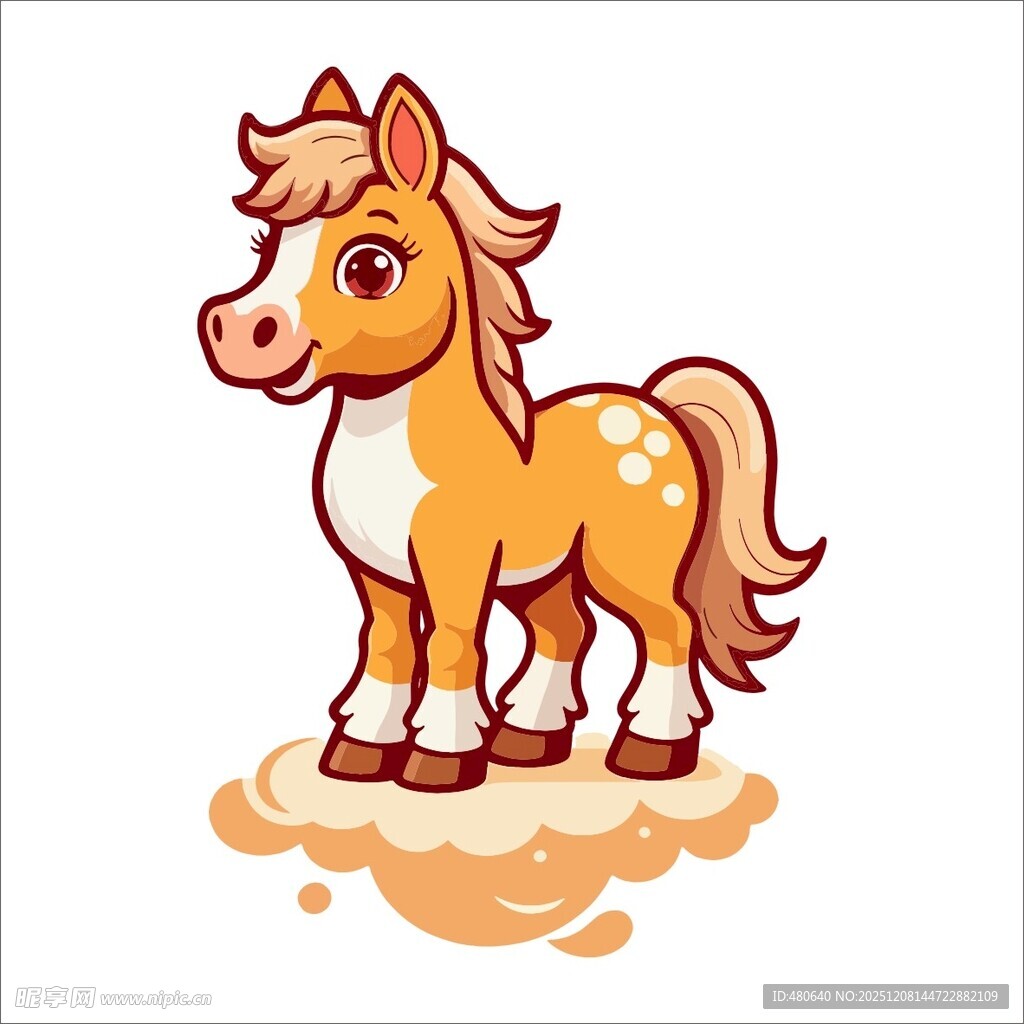 可爱小马站立在云朵上