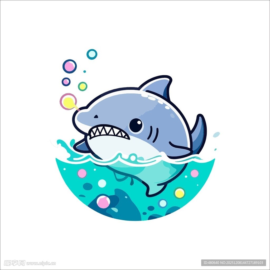 可爱卡通鲨鱼水中游