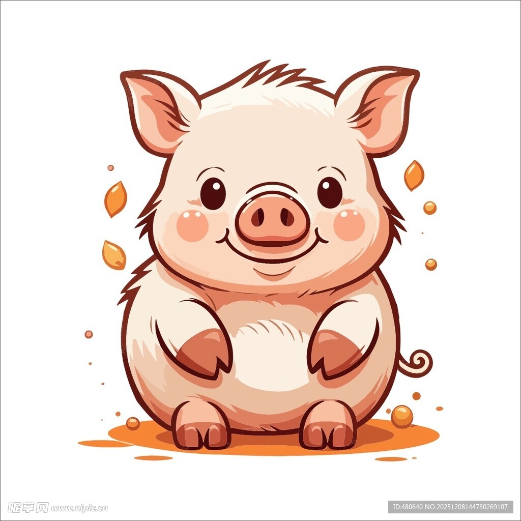 可爱小猪坐于泥地