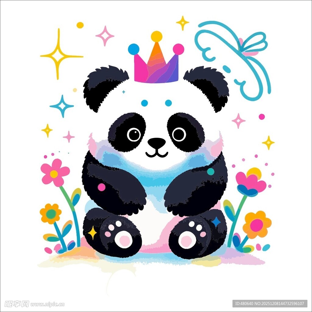 戴皇冠的可爱熊猫插画
