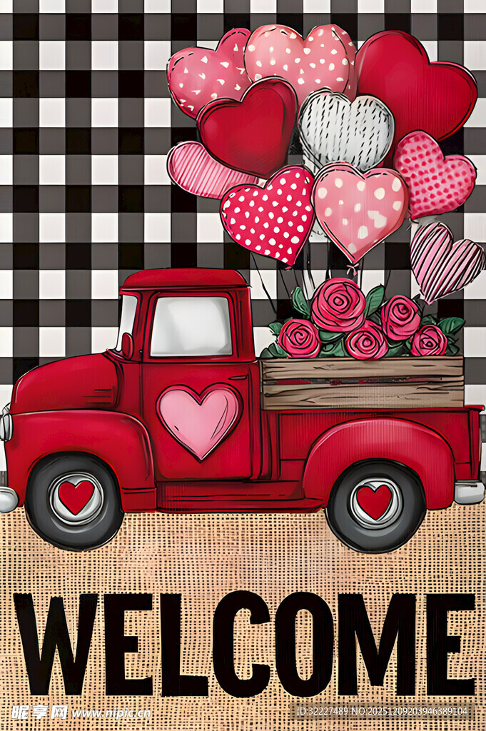 红色卡车载爱心欢迎场景