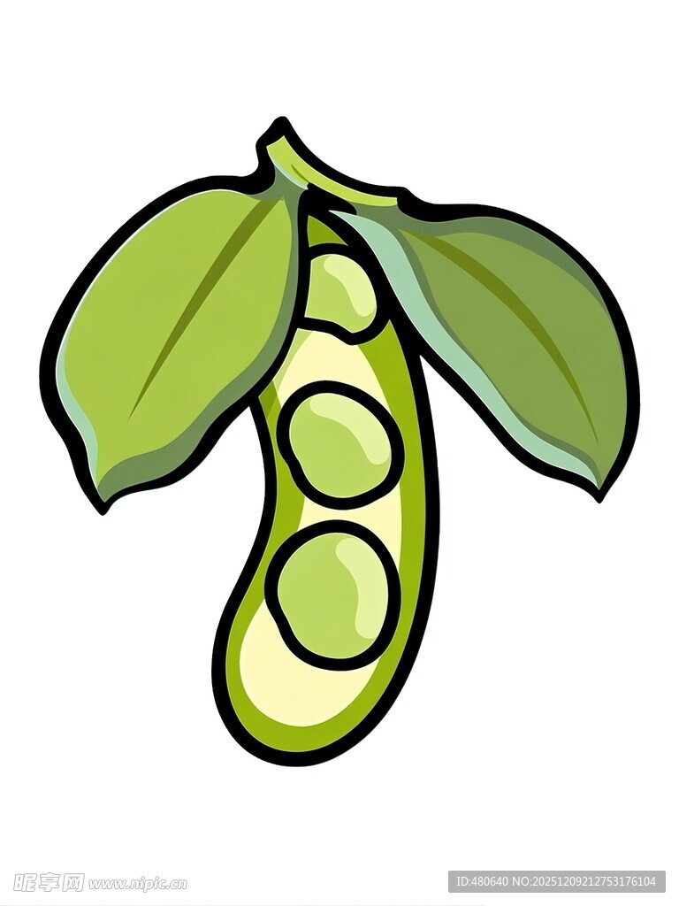 卡通形象的鲜嫩豌豆荚