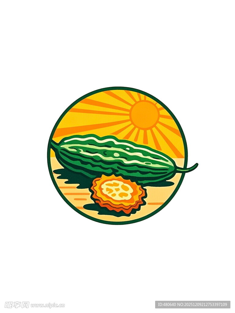 圆形图案中的新鲜丝瓜