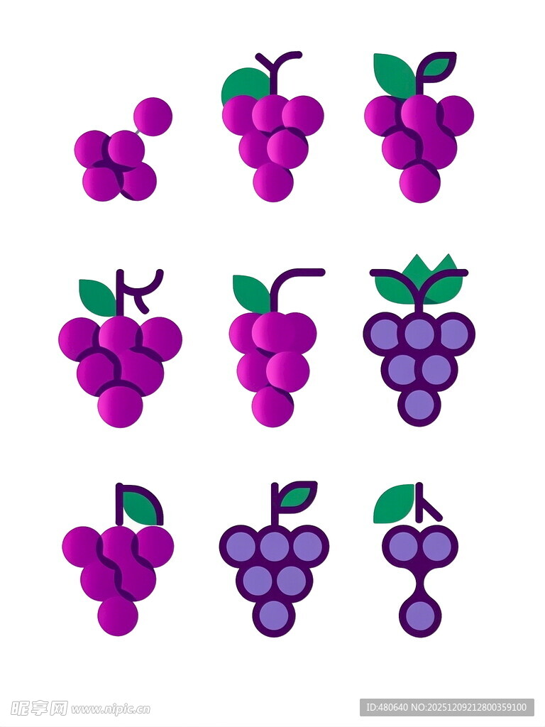 紫色葡萄矢量图标集合