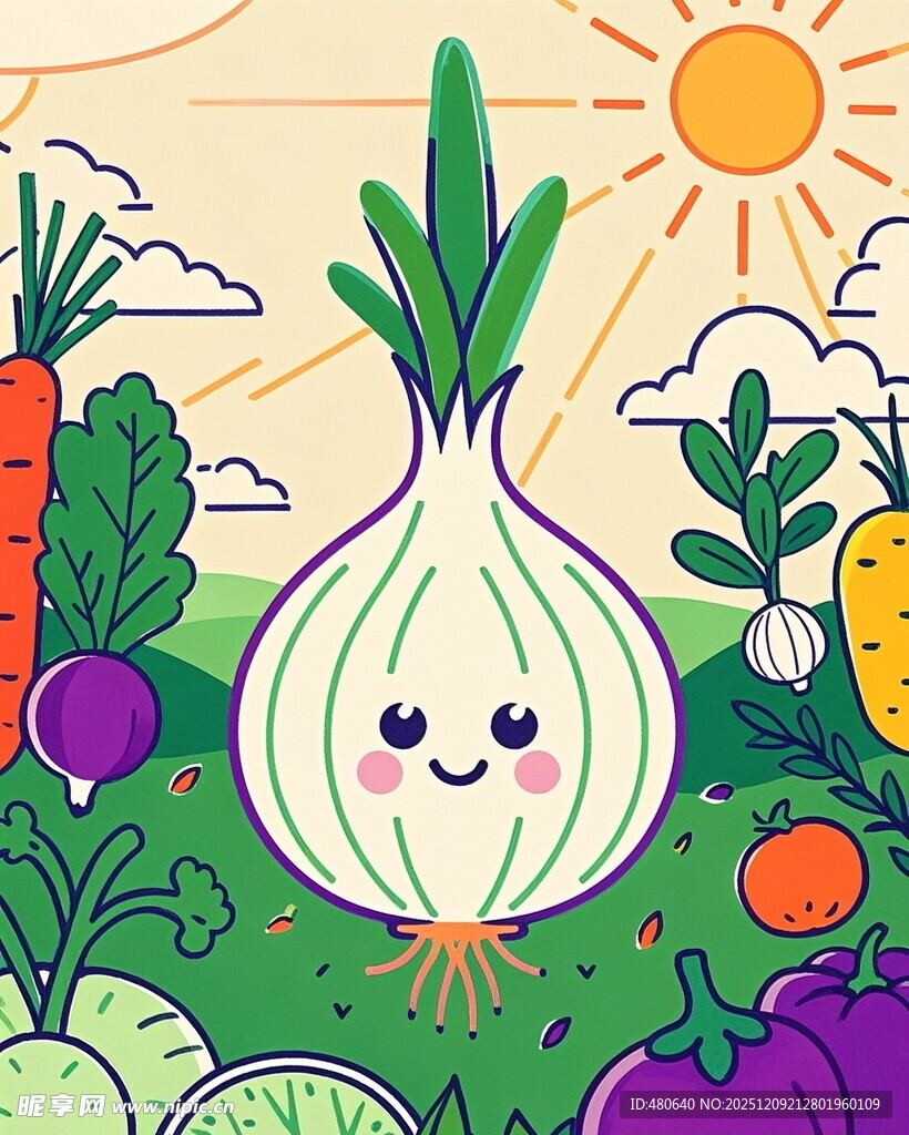 可爱洋葱与蔬菜欢乐场景