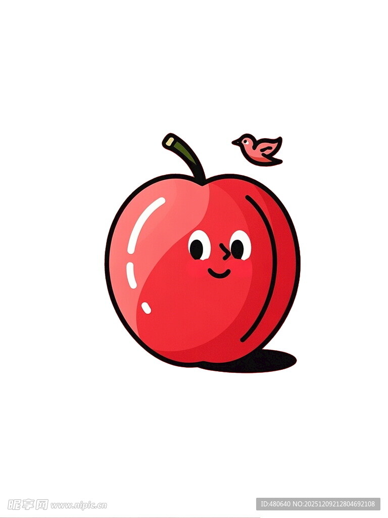 可爱笑脸红苹果插画