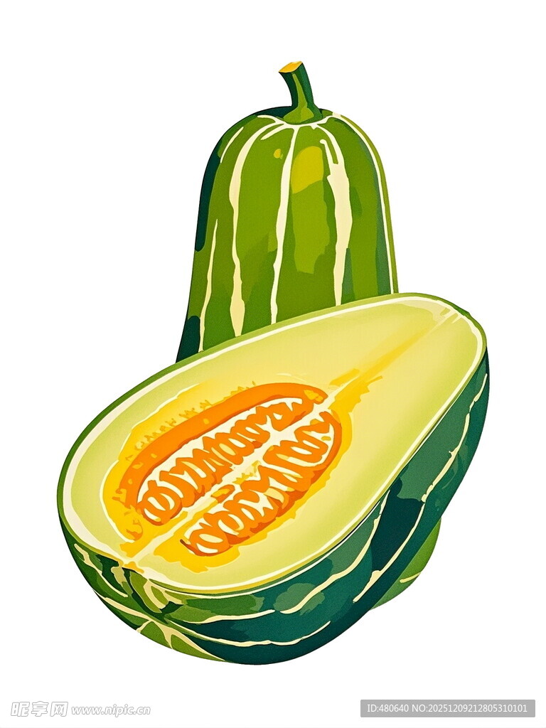 切开的绿色条纹甜瓜