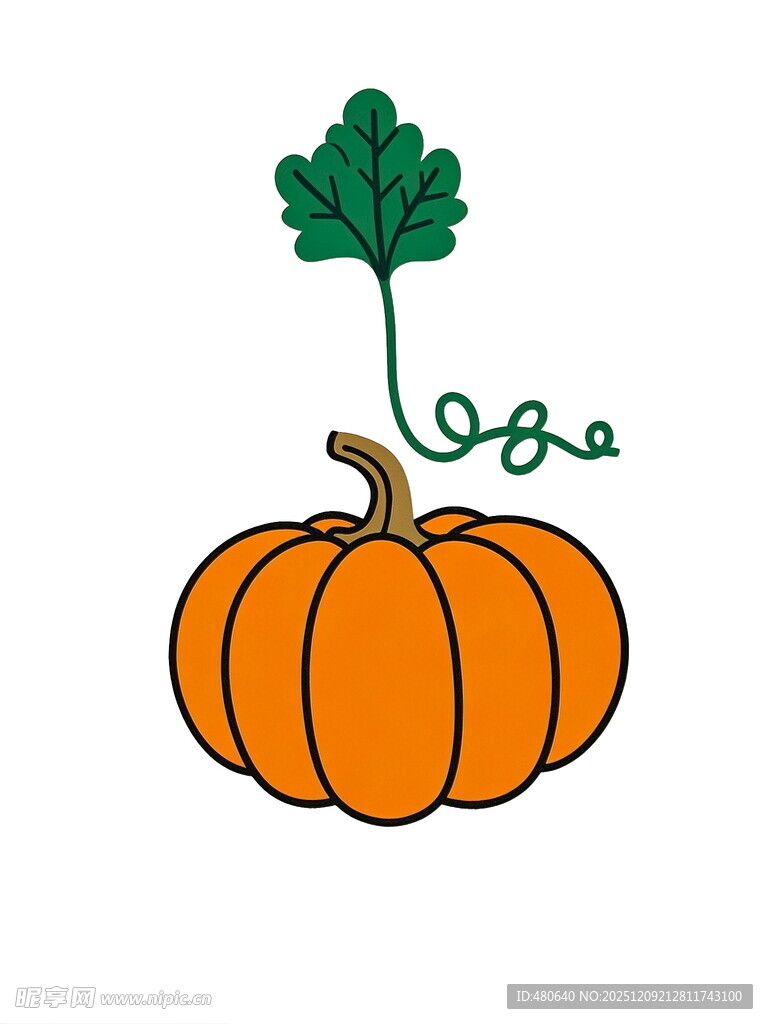 手绘可爱南瓜与叶片图案