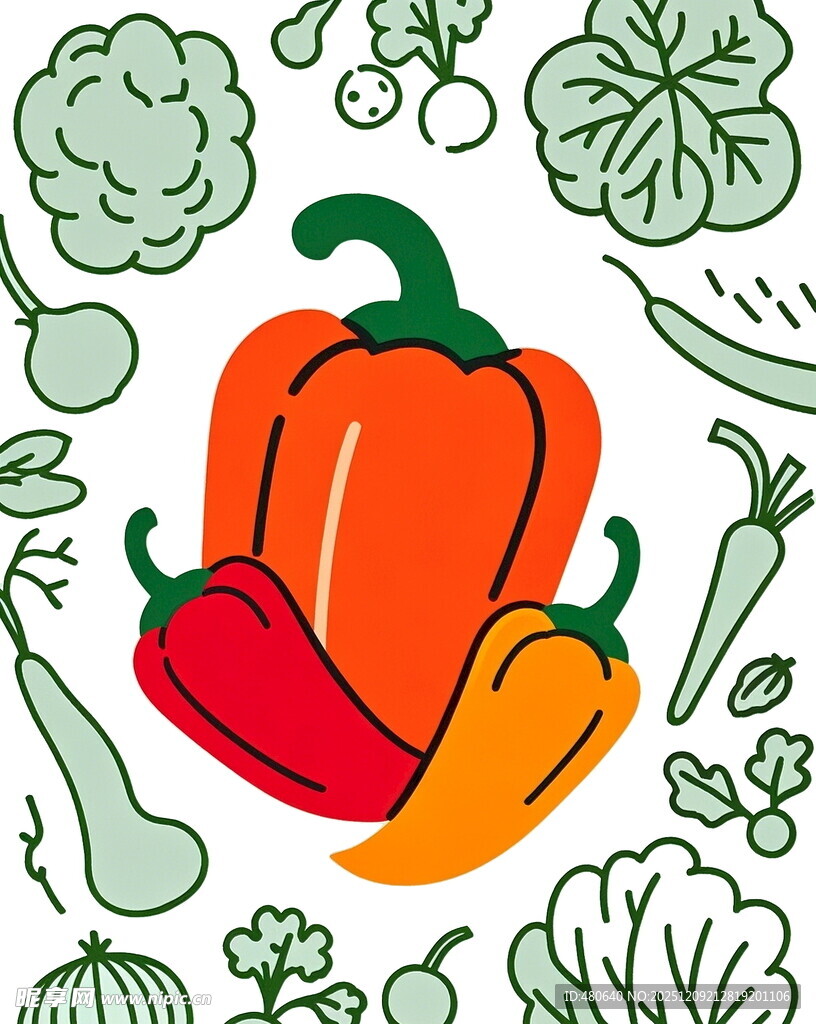 多彩甜椒与蔬菜环绕图
