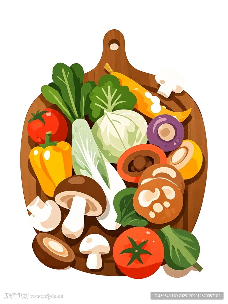 多彩新鲜蔬菜摆于砧板上