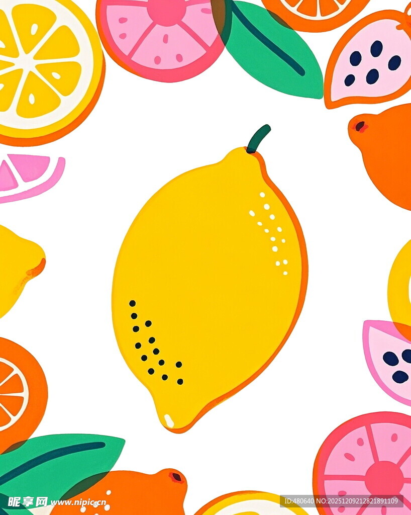 柠檬与多彩水果背景图