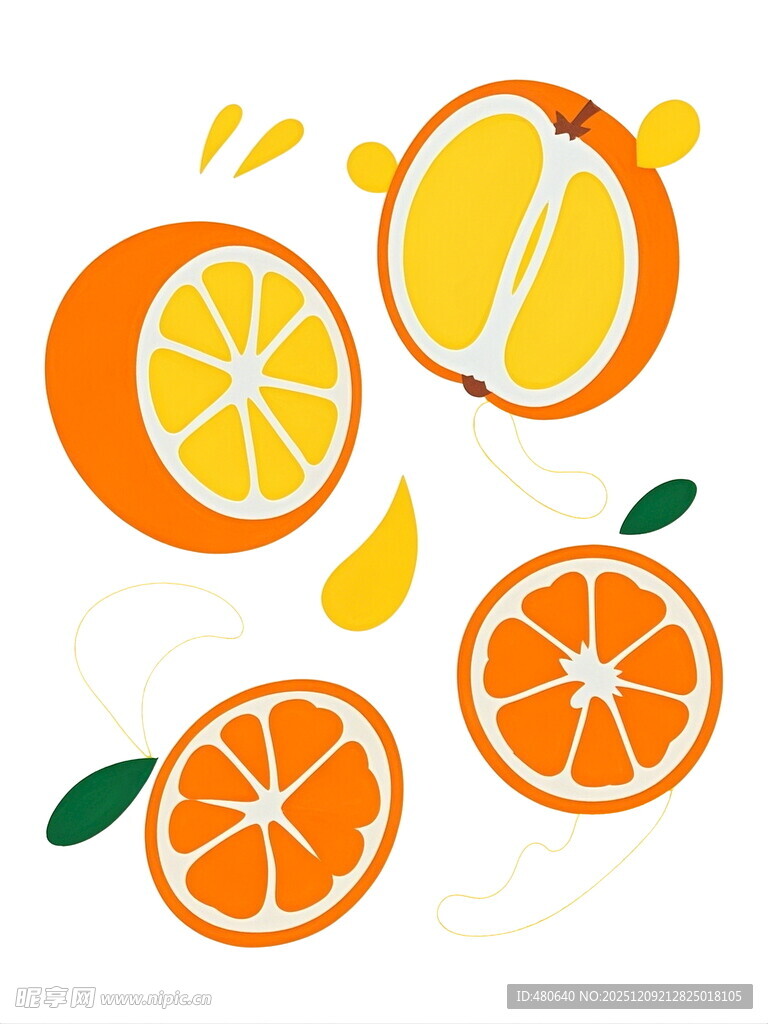 新鲜橙子切片插画