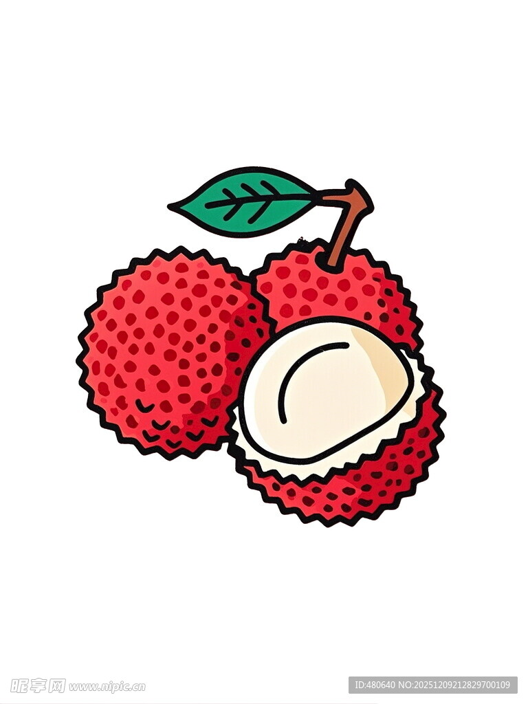 卡通风格的新鲜荔枝
