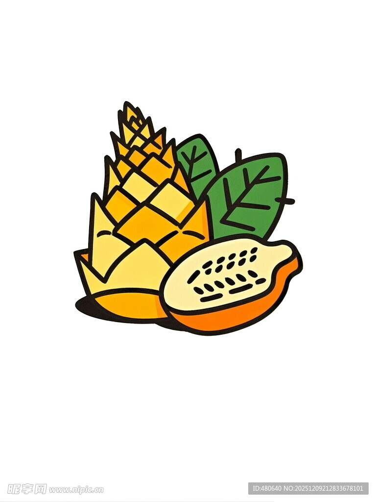 卡通菠萝与切开的水果