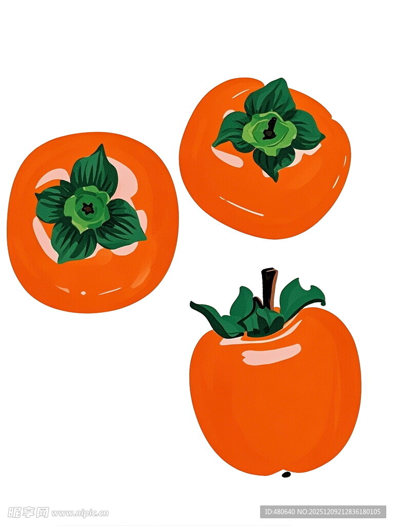 三个鲜橙柿子特写